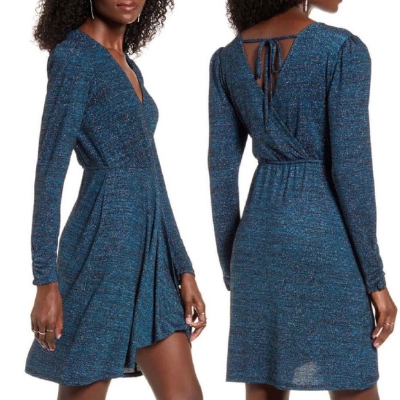 Band of Gypsies Gemme Faux Wrap Metallic Dress L - Picture 4 of 8